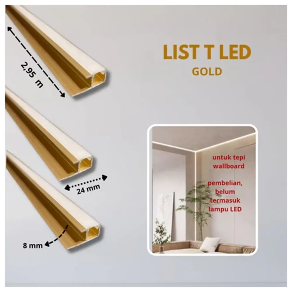 List T Alumunium Jalur LED - Gold